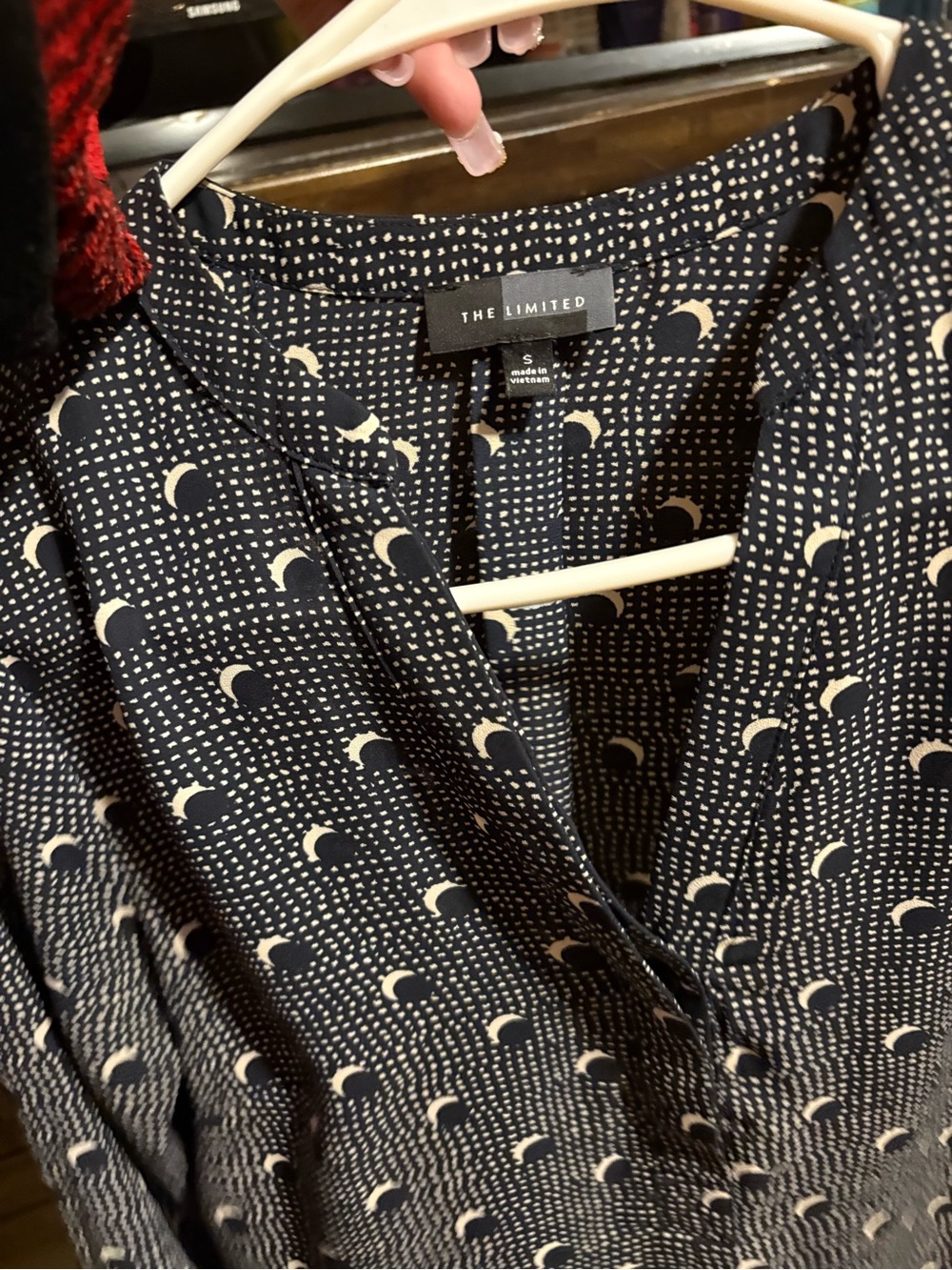 The Limited Navy Blouse with Cream Crescent Print - Picture 2 of 2
